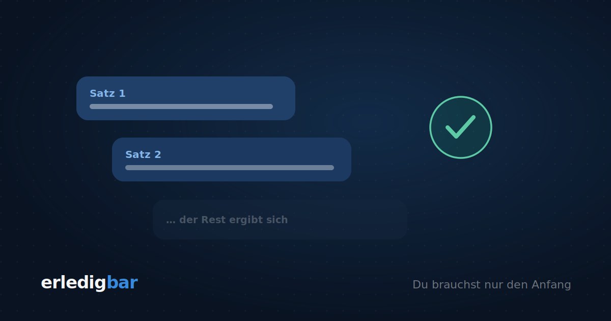 Zwei helle Sprechblasen Satz 1 und Satz 2, darunter verblasst der Rest ergibt sich, daneben ein grüner Haken